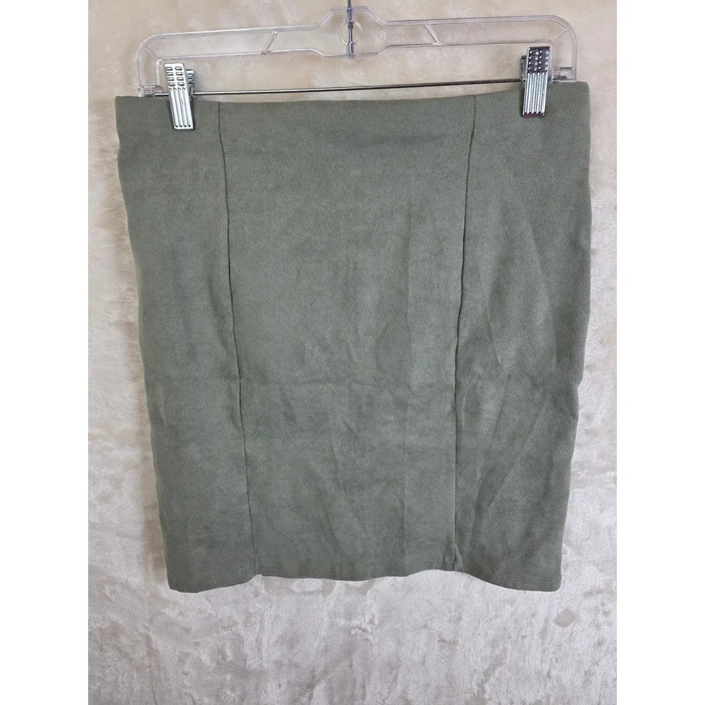 IRIS Sage Green‎ Faux Suede 2 Piece Set Crop Top and Mini Slit Skirt ISET135 L